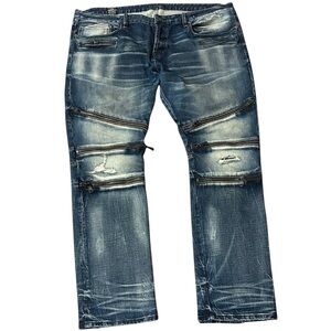 Cult of‎ Individuality Greaser Moto Distressed Straight Jeans 44x32 Button Fly